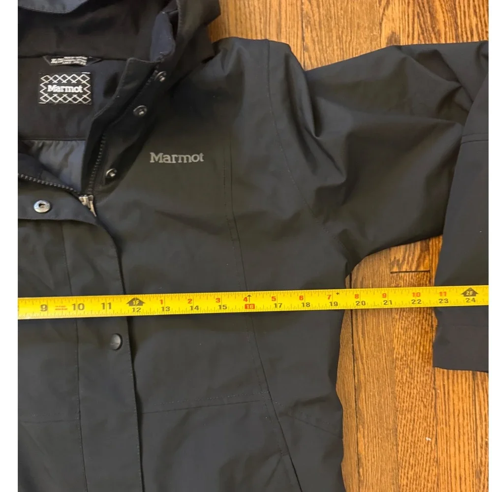 Marmot Kids XL Black Hooded Ski Jacket Waterproof Winter Coat with Powder Skirt
